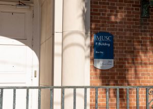 Entrance photo of MUSC Building F, where the Blue Sky Labs are located