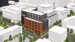 Aerial view of the future MUSC College of Medicine from President and Bee Streets